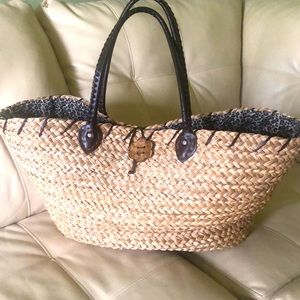 “Sun N Sand” Huge Woven Market Tote w/Leopard